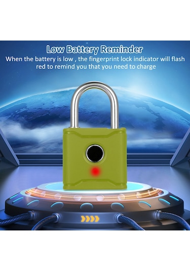 Hallow T1004d Akıllı Bt Parmak İzi Asma Kilit Şarj Edilebilir Yeşil