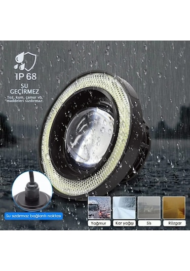 Fiat Doblo D4 Uyumlu, Universal Mercekli Led Angel Sis Farı, 76mm Turuncu Renk