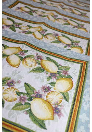 Belıeve Lemon Jakarlı Dokuma Goblen Dekoratif 6lı Amerikan Servisi Sarı Meyveli 30 45 Sarı