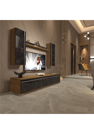 Decoraktiv Eko 7 Mdf Std Tv Ünitesi Tv Sehpası Pera - Siyah Mermer