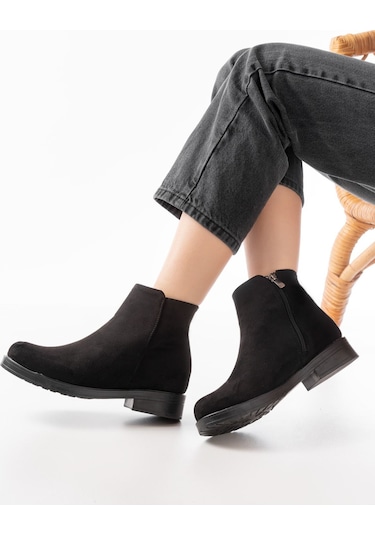 165-204 Siyah Süet Fermuarlı Günlük Kadın Bot Siyah