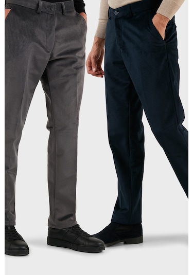 Buratti Normal Bel Regular Fit Düz Paça 2'Li Paket Erkek Kadife Pantolon 645Merlins2 Gri-Lacivert