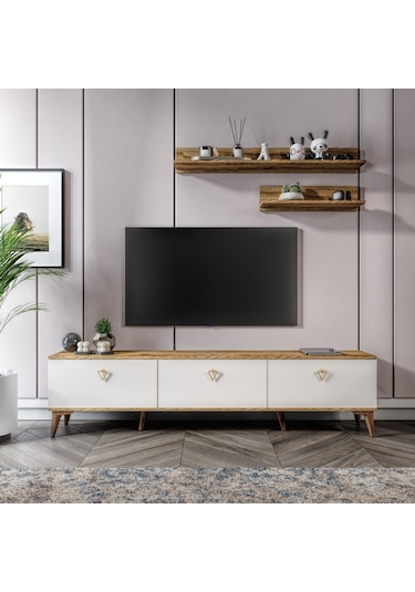 Simple Modern 180 Cm Smp18033 Tv Ünitesi 2 Raflı Eekru Ceviz Ceviz - Ekru