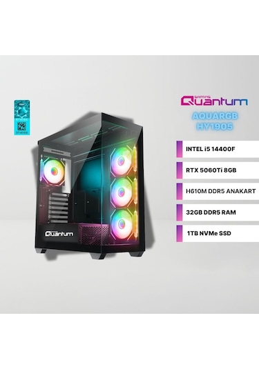 Quantum Gaming AQUAR GB HY1905 i5-14400F 32 GB 1 TB NVMe SSD 8 GB RTX5060Ti Free Dos Masaüstü Oyuncu Bilgisayarı