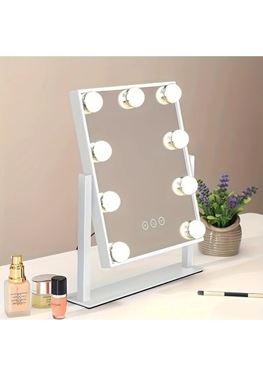 Oldfriend Siyah 1 Adet Led Işıklı Döner Makyaj Aynası, Yatak Odası Ve Banyo İçin Işık Renkli Makyaj Aynası Siyah