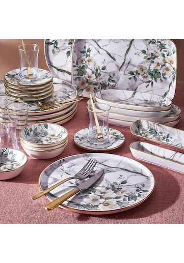 Fecra Monza 35 Parça Gold Fileli Kahvaltı Seti Beyaz