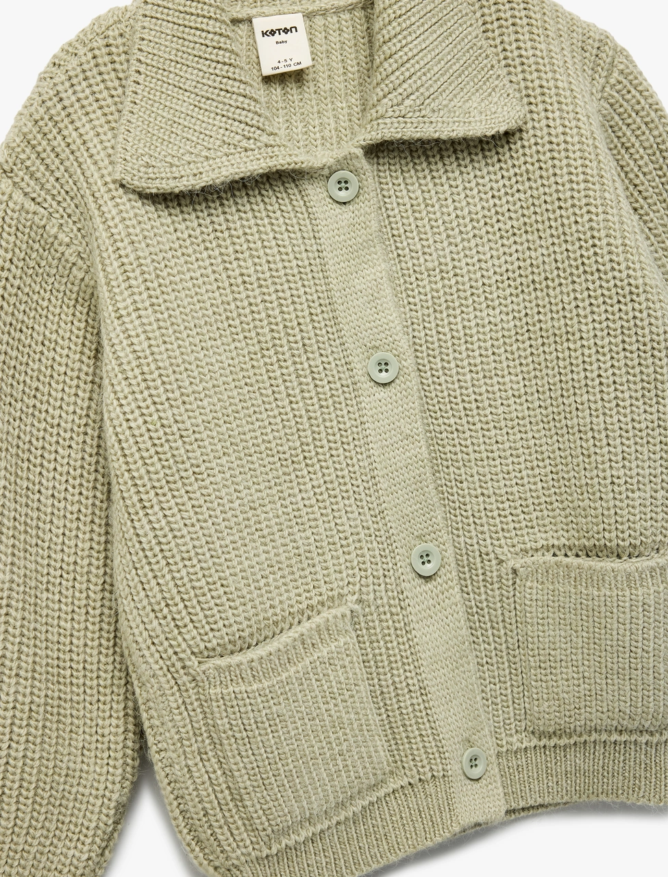 Koton Düğmeli Cepli Uzun Kollu Polo Yaka Triko Hırka Yeşil 6wmg90001ht Yeşil