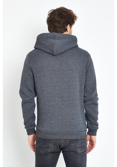 Erkek Kapüşonlu Kanguru Cep 3 İplik Sweatshirt Antrasit