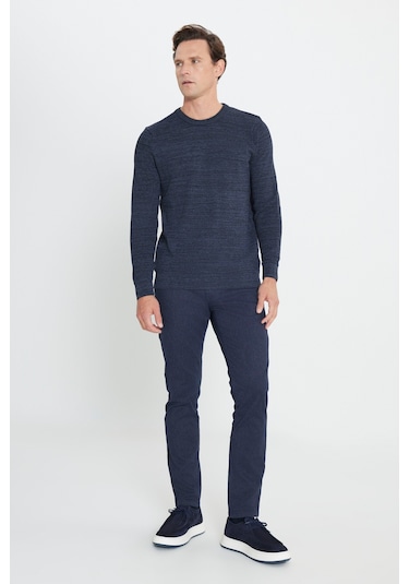 Erkek Hakı-ındıgo 2'li Paket Pamuklu Standart Fit Normal Kesim Bisiklet Yaka Triko Kazak Hakı-ındıgo