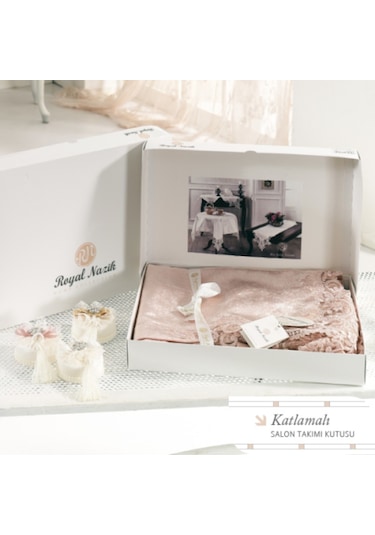 Royal Nazik Frezya Kadife Oda Takımı Pudra Renk 5 Parça Kadife