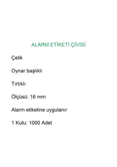 Alarm Etiketi Çivisi Metal Başlı 1 Kutu:1000 Adet