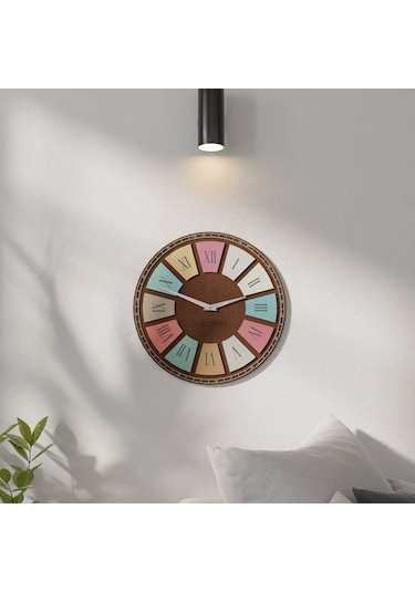 Dekoratif Çift Kat Kavak Ahşaplı Duvar Saati Kahverengi