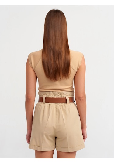 Ollacollection Yüksek Bel Kemerli Şort Camel