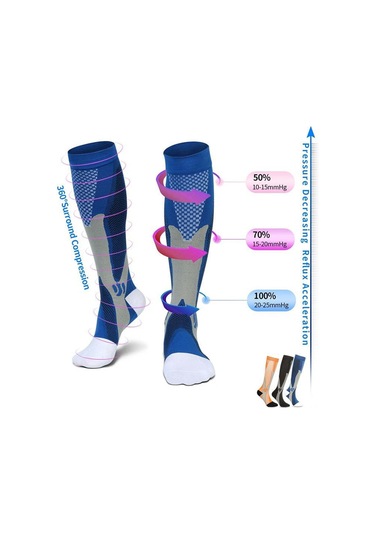 Xindoker Erkek Kadın Spor Kompresyon Çorapları - Yürüyüş, Koşu, Yoga İçin Ter Emici, Koku Önleyici, Esnek Uzun Bilek Çorap Mavi Mavi