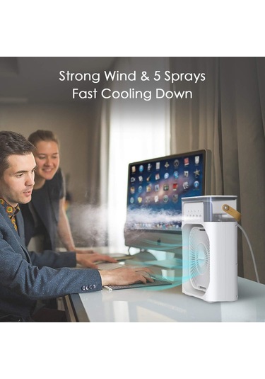 Aubyhe Usb驱动迷你冷风加湿器 3档风速+3种喷雾模式 Led彩灯与定时器功能 家庭办公室适用 白色