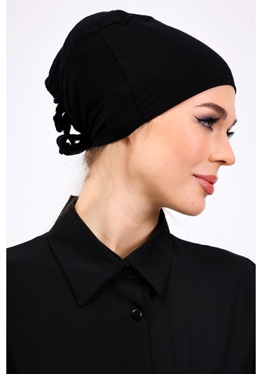 Kaymayan Silikonlu Dikişsiz Bone Siyah - Kaymaz Kadın Tesettür Bağlamalı İç Bone Siyah