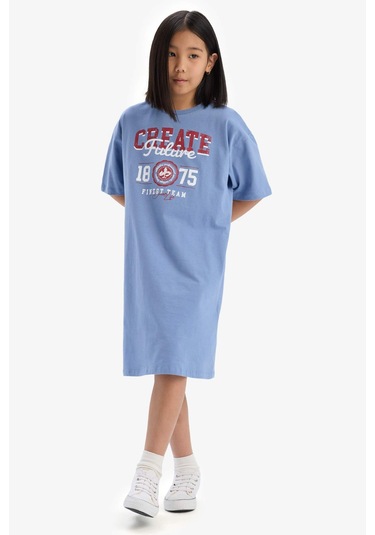 DeFacto Kız Çocuk Oversize Geniş Kalıp Bisiklet Yaka Baskılı Kısa Kollu Yazlık Elbise E5805A825HSBE418 DeFacto Kız Çocuk Oversize Geniş Kalıp Bisiklet Yaka Baskılı Kısa Kollu Yazlık Elbise E5805A825HSBE418