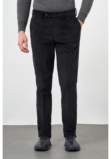 Siyah Fitilli Desen Kadife Pamuklu Yan Cep Comfort Fit Classic Pantolon 1003245160 Siyah