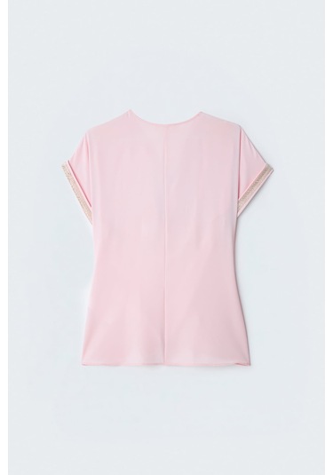 Sateen Kollar Taş Detaylı Salaş Bluz - Pembe-137392