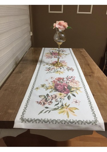 Çiçekli Duck Bezi Leke Tutmaz Runner ve İkili Kırlent