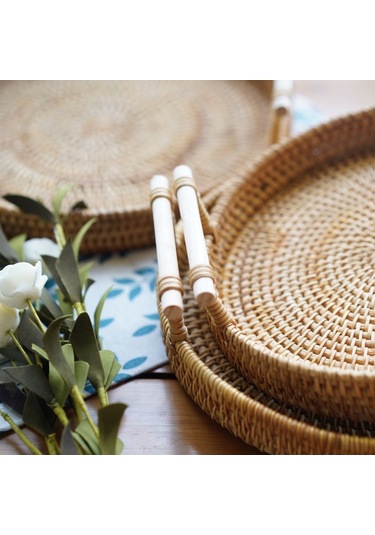 Teltree El Örgüsü Vietnam Hasır Sepet - Çift Kulplu Piknik Ve Ekmek Sepeti Haki