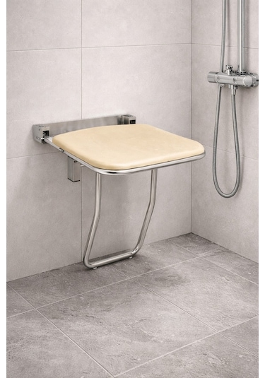 Aqua Bagno Basic Engelli Duş Oturağı Paslanmaz Çelik Mat Krom Zemin Destekli Katlanır