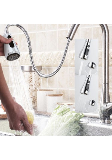 Inchant 3 Fonksiyonlu Mutfak Musluğu Püskürtme Başlığı Pull Out Gümüş