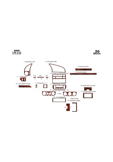 Bmw 3 E36 Konsol-konsol-torpido Kaplama 1991-1998 20 Parça-maun Maun