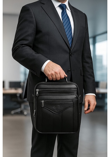 Newish Polo Hakiki Deri Postacı Kasalı El Ve Omuz Çantası-büyük Siyah