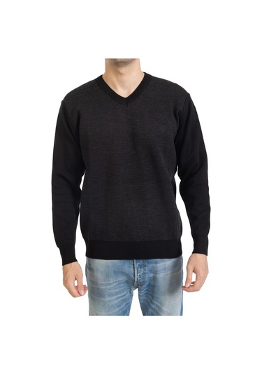Erkek Orta Yaş Ve Üzeri Sıkı Dokuma Triko Örgü Akrilik Kışlık Baba V Yaka Kazak 2060-siyah Siyah