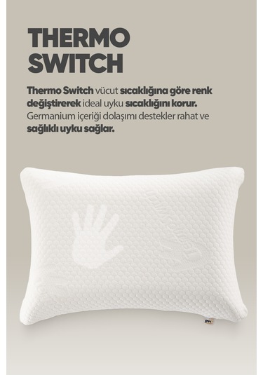 Akıllı Isı Hafızalı Tombul Visko Yastık - Ortopedik Termal Isı Dengeleyici Termoswıtch Lüx Yastık Beyaz