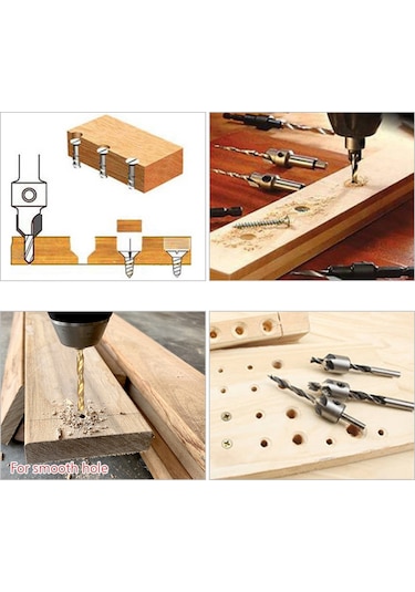 Moveevo Ahşap Işleme İçin 7'li Tin Kaplı Hss Matkap Seti - 3-10mm Çaplı Üç Noktalı Güdümlü Delik Açıcı Ve Köşe Yuvarlatıcı