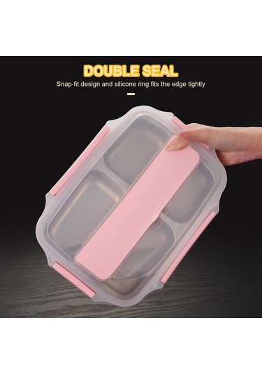 Padalink 304 Çelik Isı Saklama Yemek Kutusu 3 Bölmeli Sıcak Muhafaza, Isı Yalıtımı, Çatal-kaşık Seti, Siyah Siyah