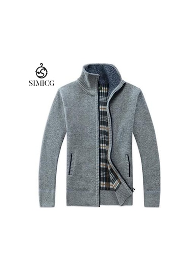 Erkek Kalınlaştırılmış Bol Kesim Düz Kesim Hırka - Açık Gri Açık Gri