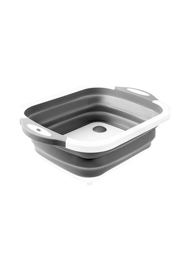 Gri Derin Oluk Tasarımlı Kesme Tahtası Küf Önleyici Kaymaz Çok Fonksiyonlu Damlalıklı Sepet