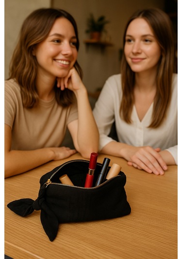 Müslin Dolgulu Doğal Makyaj Çantası Kozmetik Organizeri 20x15 Cm - Ztmcanta