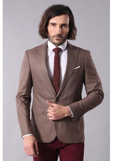 Wessi Ekose Tek Düğme Kahverengi Ceket Siyah