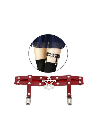 Homyl Kadın Bacak Jartiyer Kemer Ayarlanabilir Uyluk Askı Pu Kırmızı