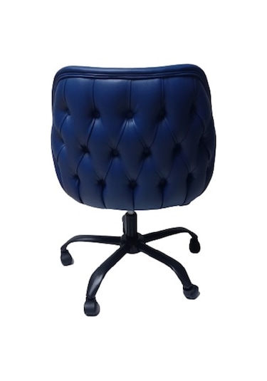 Kapitone Desenli Büro Sandalyesi Mavi Renk Suni Deri