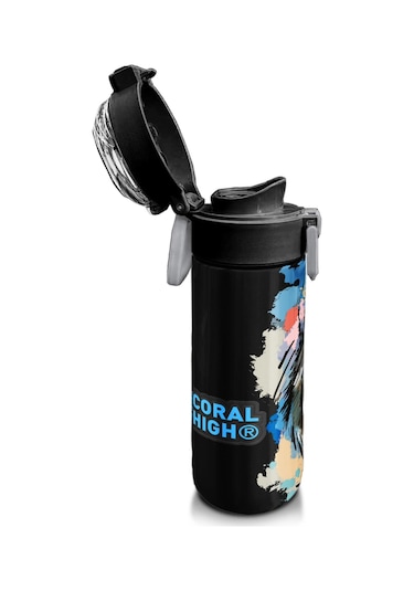 Coral High Kids Gri Siyah Kurt Desenli Pipetli Ve Direkt İçim Çelik Termos 500 Ml 31832 Gri