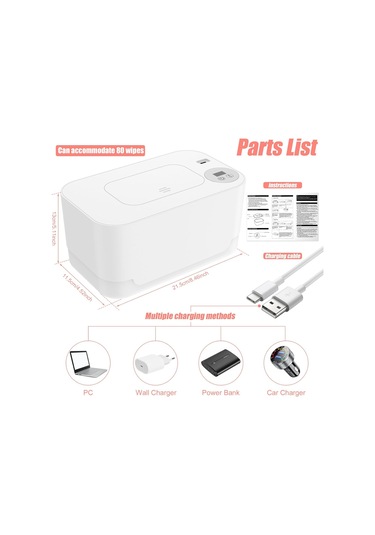 Geeksen Bebe Islak Mendil Isitici, Gece Lambali Ve Dağıtıcı, İki Yönlü Isı, Taşınabilir, Beyaz