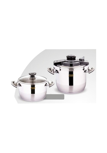 Fms Venüs İkiz 5 + 7 Litre Güveç Düdüklü Tencere Seti + Cam Kapak Siyah 3029 Siyah