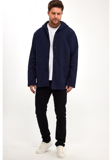 Alexandergardı Kapüşonlu İçi Şardonlu Oversize Hırka E23-607 03 Lacivert