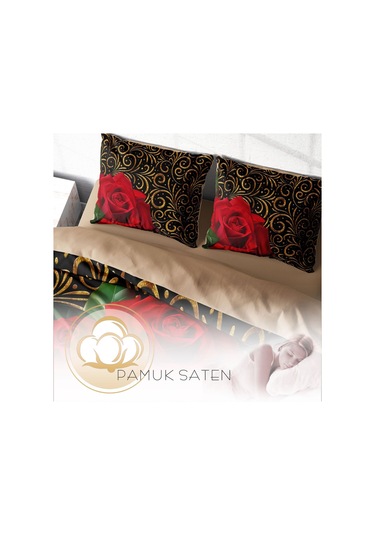 Monohome Gold & Roses 3D Pamuk Saten Çift Kişilik Nevresim Takımı Çok Renkli