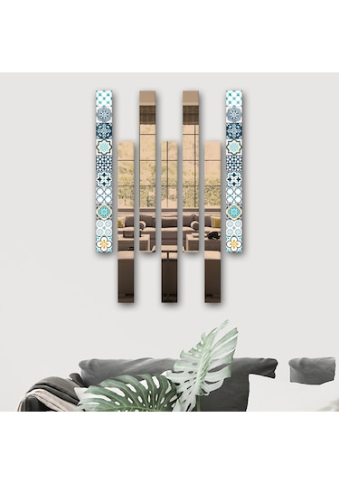 Decorita Dekor Camı Modern Çini Desen Cam ve Bronz Ayna 7'liTakım Bronz