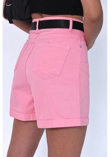Duble Paça Pembe Kemerli Şort Pembe