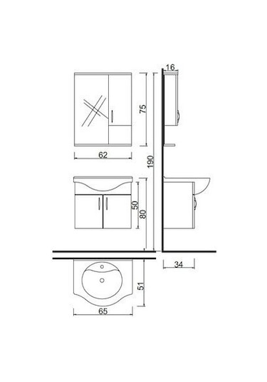 Denko Akyazı 65 Cm Mdf Banyo Dolabı Takımı Çok Renkli