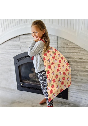 Büyük Noel Baba Hediye Çantası, Pamuklu Kordonlu, Yeniden Kullanılabilir Noel Hediye Tel