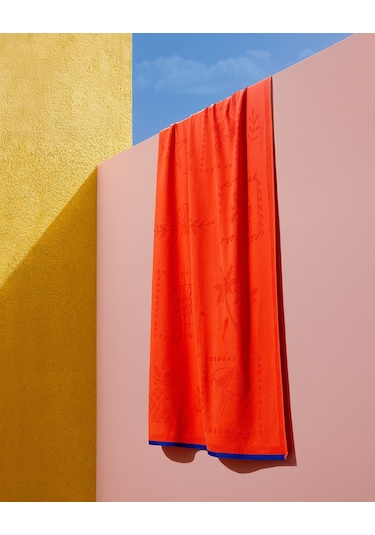 Madame Coco Sorle %100 Pamuk Plaj Havlusu - Turuncu - 70x150 Cm 8684427222843 Turuncu