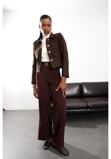 Acı Kahve Gold Düğmeli Tüvit Ceket 02014 Acı Kahverengi